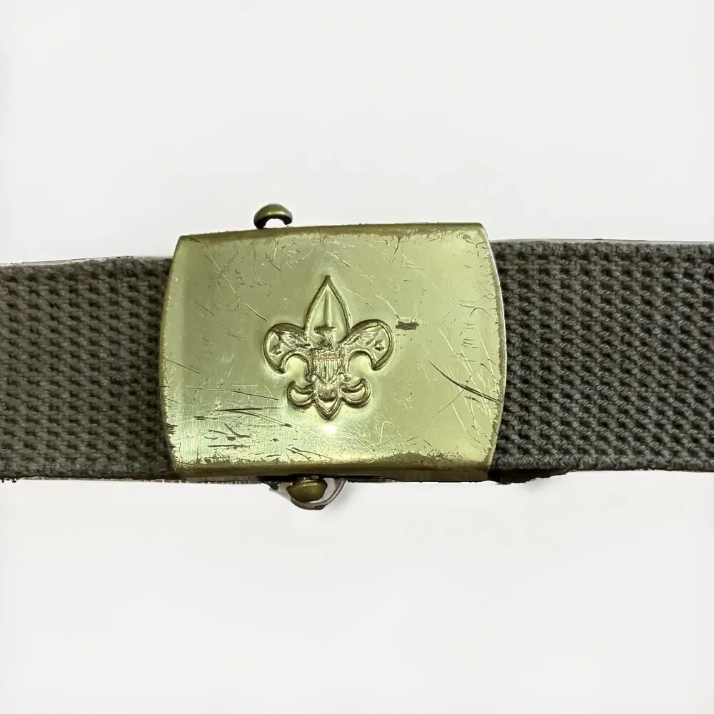 VINTAGE 1970s Boys Scout Canvas Belt 40” With Brass Buckle- USA Made Scouts